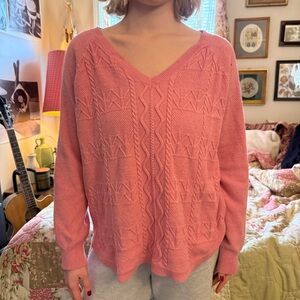 Sonoma vneck pink knit sweater with unique pattern XL